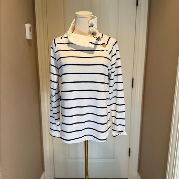 J. Crew Navy Striped Button-Collar Sweatshirt - New with tag - Picture 5 of 5